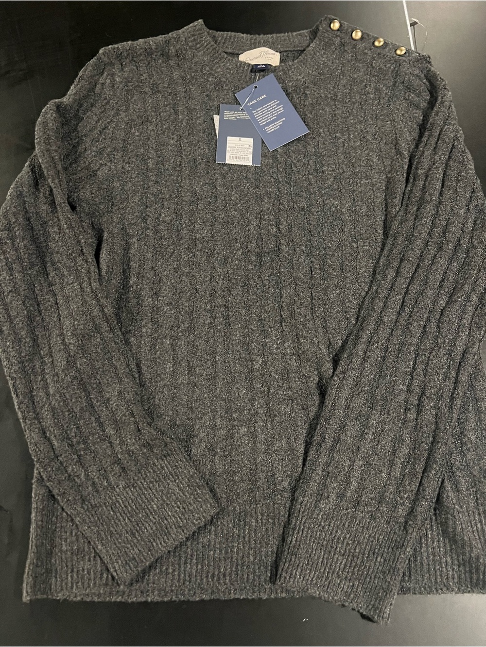 Universal Thread Women's Charcoal Gray Crewneck Sweater with Shoulder Buttons